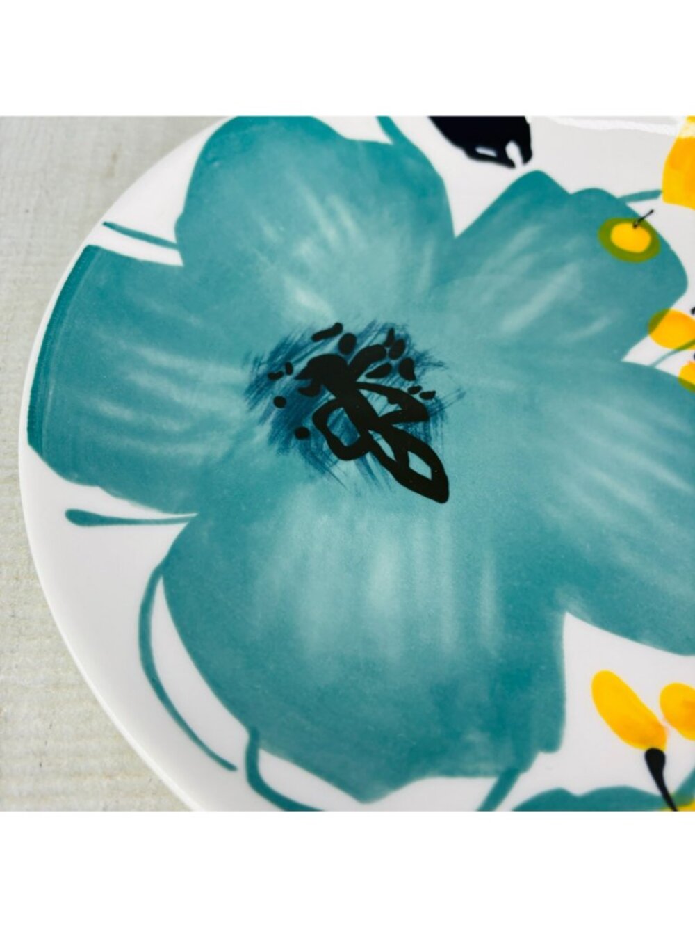 Baum Brothers BELLA FLORAL Turquoise Yellow Floral Salad Lunch Plates Set of 4 - Picture 12 of 16